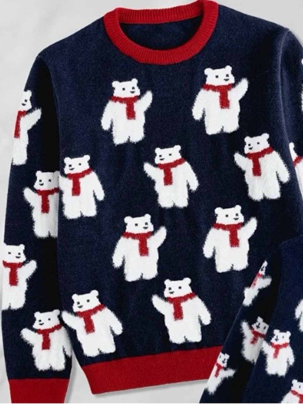 Adult Navy Polar Bear sweater Top with Red Accents